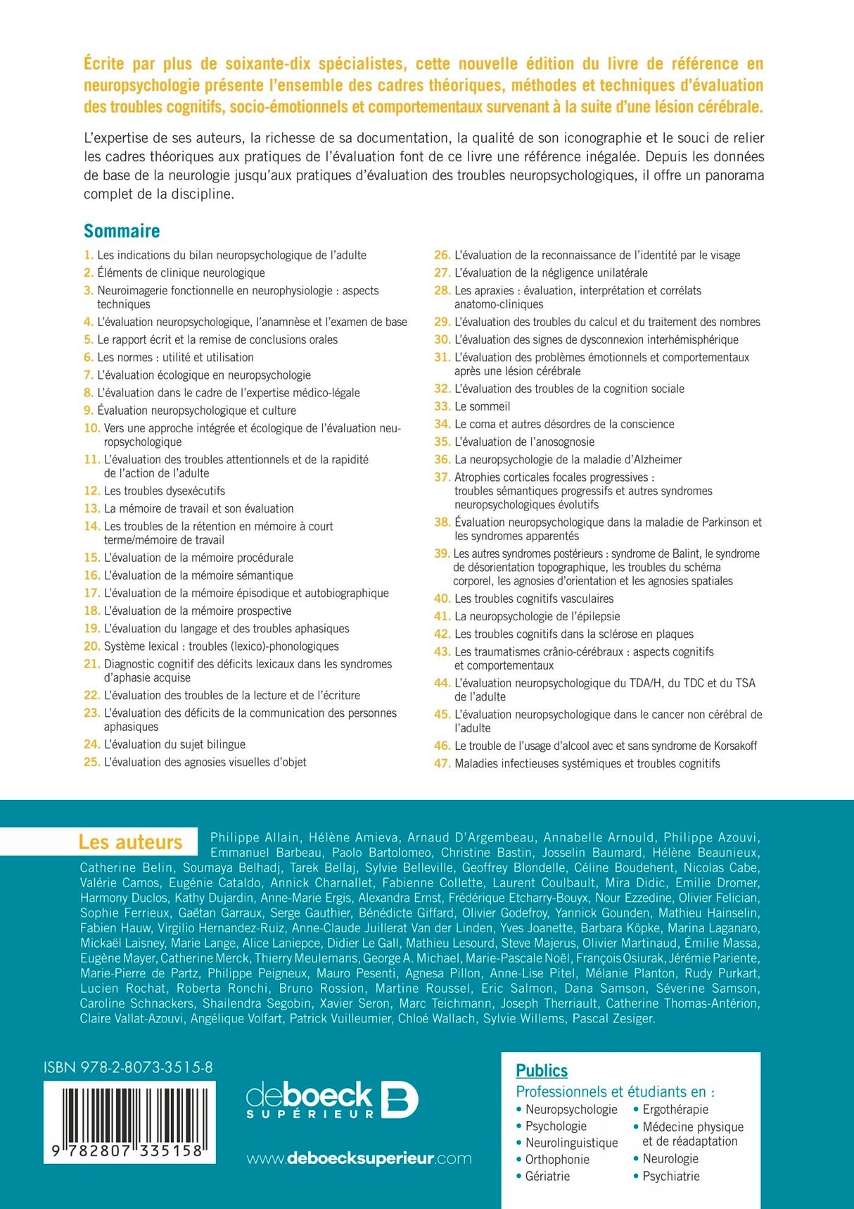 Livre Traité de neuropsychologie clinique de l’adulte