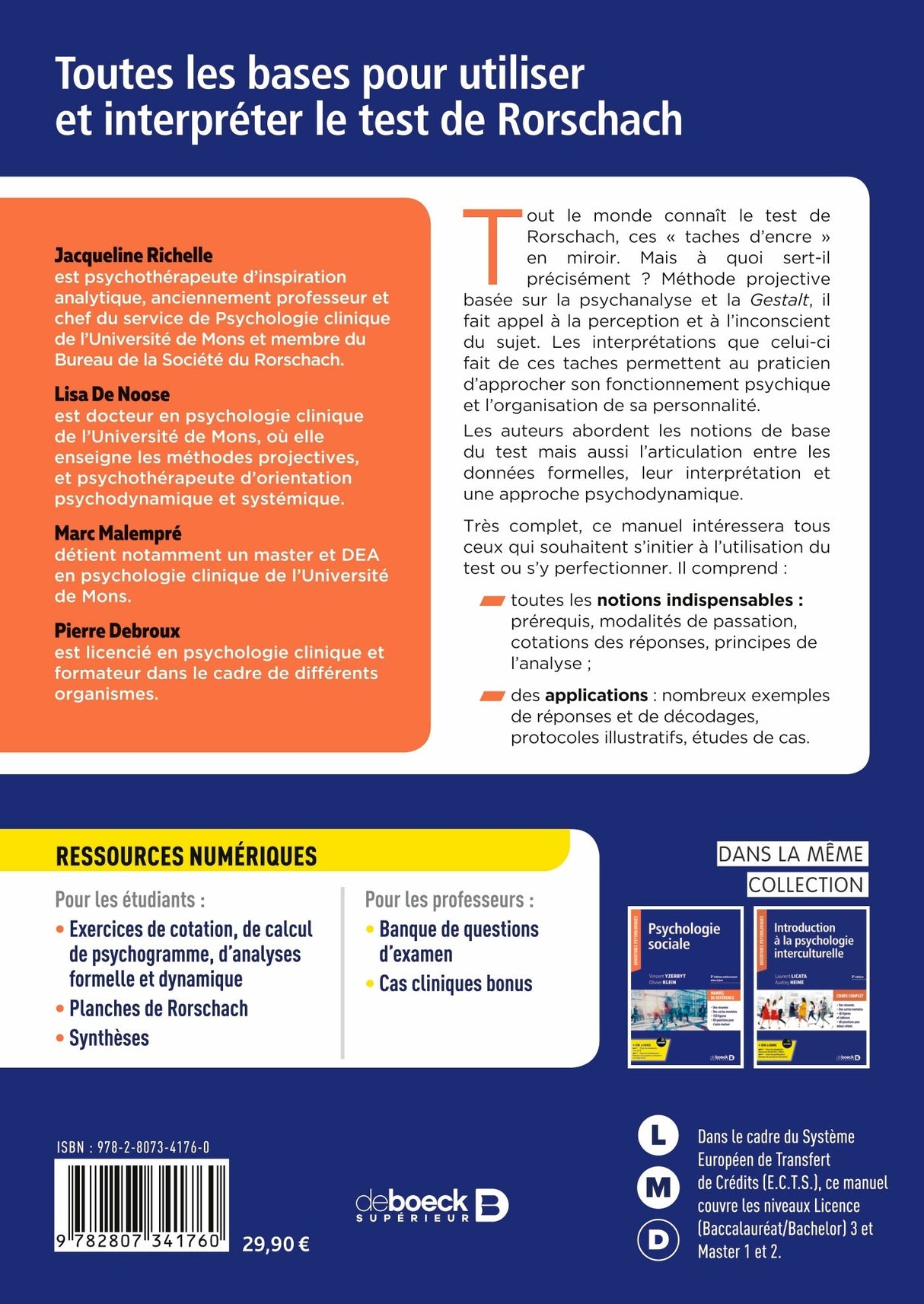 Livre Manuel du test de Rorschach