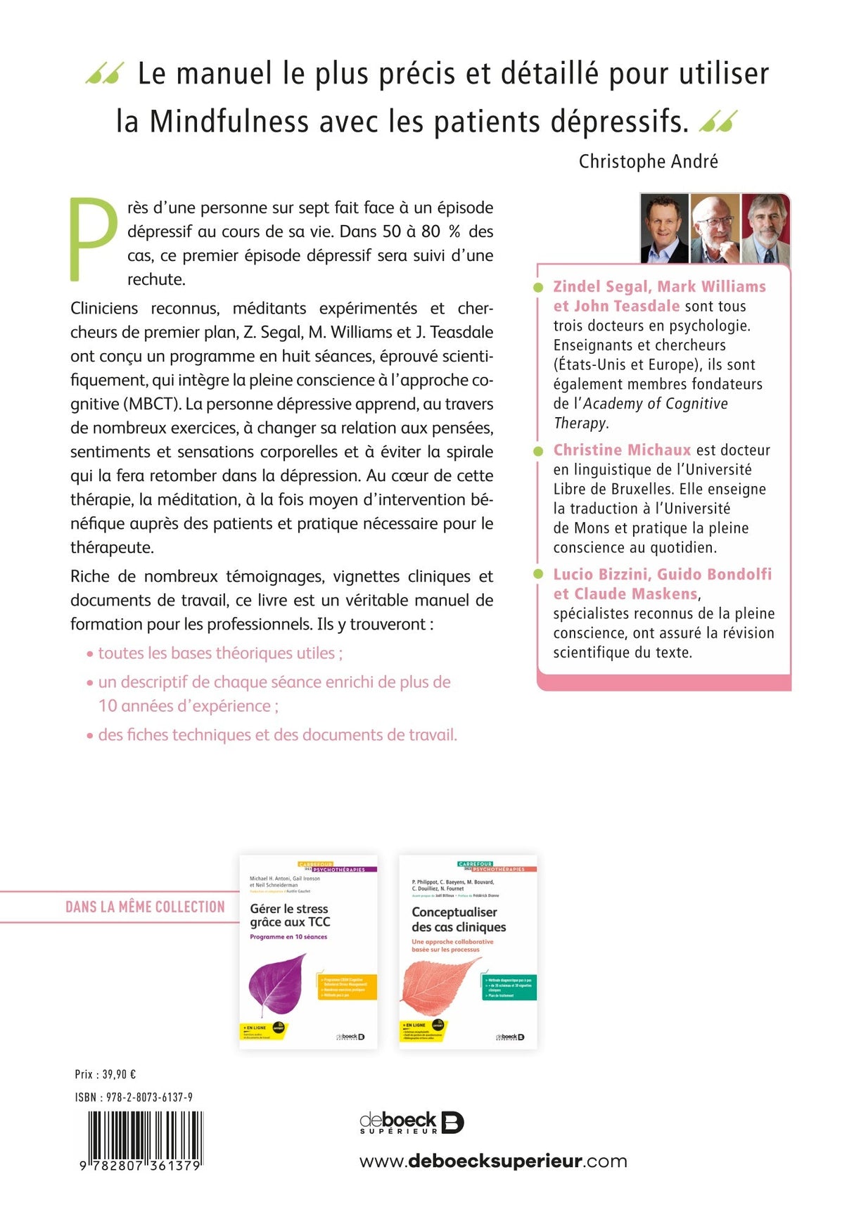 Livre La thérapie cognitive basée sur la pleine conscience pour la dépression